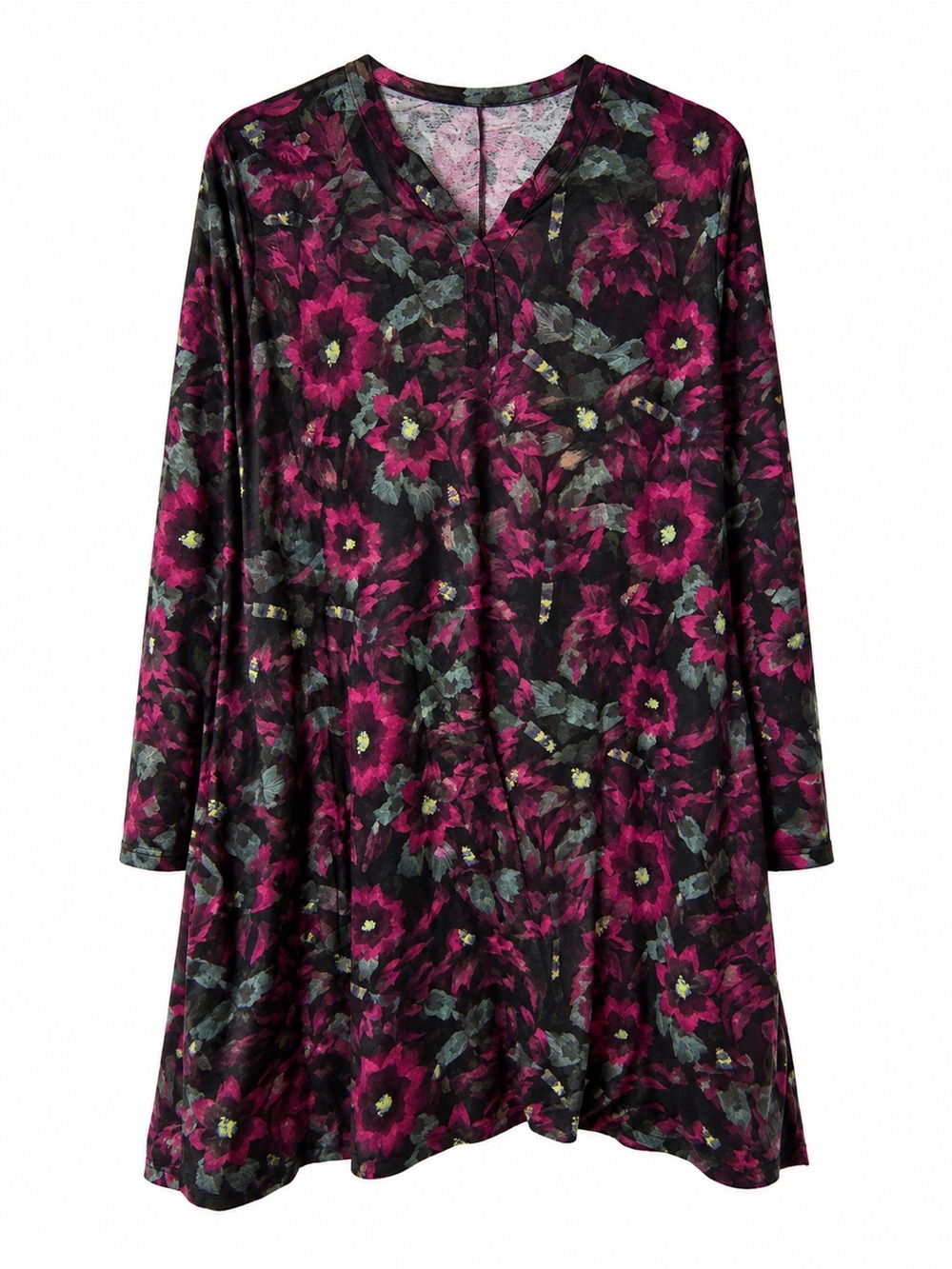 & Other Stories Floral Shirt Dress Button Down Size 10 Black Pink Long Sleeve